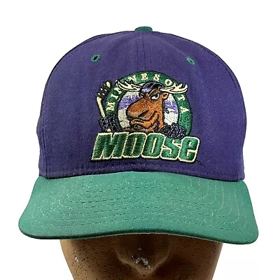Vintage 90’s Minnesota Moose IHL New Era Snapback Hat Purple Made In USA • $49.99