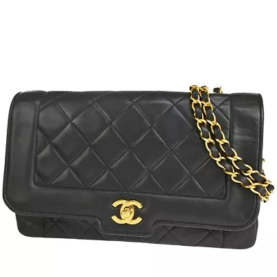 CHANEL CC Matelasse 25 Diana Chain Shoulder Bag Leather Black GHW 373RJ675 • $2580