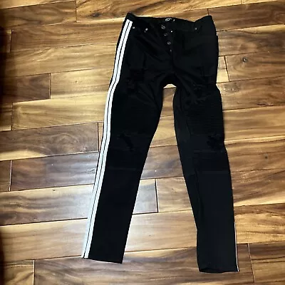 Boohoo Man Super Skinny Biker Jeans With Side Tape Black Size 36  New • $15