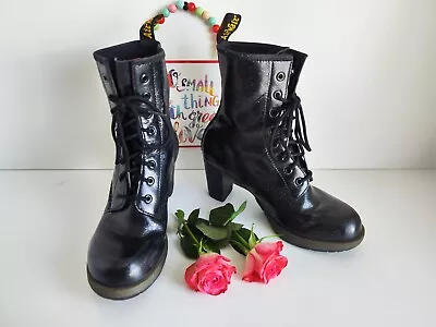 Dr Martens Darcie Black Floral Emboss Heel Court Boots UK 6 EU 39 US 8 • £139