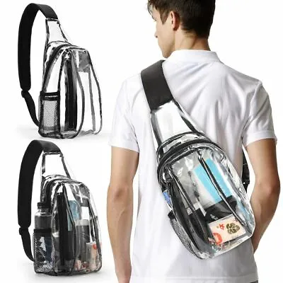 Clear PVC Sling Bag Transparent Stadium Shoulder Crossbody Backpack Adjustable • $11.11