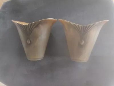 Pair Of Marbled Antique Art Deco Style Satin Glass Amber Gold Vase Italy Marked • $25