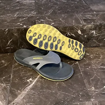 Merrell Size 10M Mens Gray Yellow Outdoor All Terrain Sandals Slides Flip Flops • $29.99
