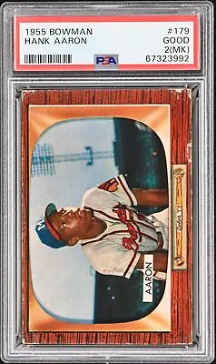 1955 Bowman Baseball #179 Hank Aaron PSA 2 MK NICELY CENTERED! • $159.99