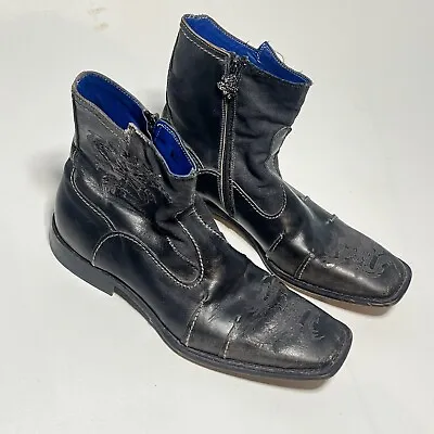 Vintage Mark Nason Rock Lives Dragon Distressed Black Leather Boots Size 9 • $99