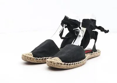 London Rebel Womens Black Fabric Espadrille Sandal UK EU • £8