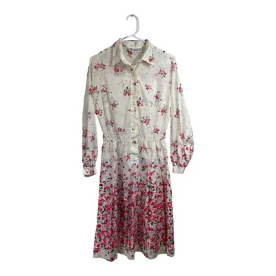 Vintage 70s Lanvin 12 Medium Floral Shirt Dress Lightweight Spring Summer • $62.97