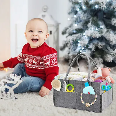 Baby Diaper Organiser Caddy Felt Changing Nappy Kids Storage Carrier Bag Grey • £6.79