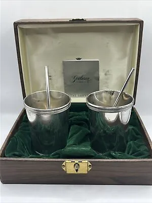 Rare El De Uberti Italy Crown Sliver Plated Mint Julep Cups W/straws In Box. • $60