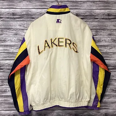 Vintage Los Angeles Lakers Windbreaker Jacket Mens Large White STARTER NBA 90s • $150