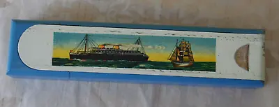 £10 • Buy Vintage Foreign 2-layer Swivel Wooden Pencil Case Box Ship Liner Boat Scene