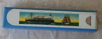 £10 • Buy Vintage Foreign 2-layer Swivel Wooden Pencil Case Box Ship Liner Boat Scene