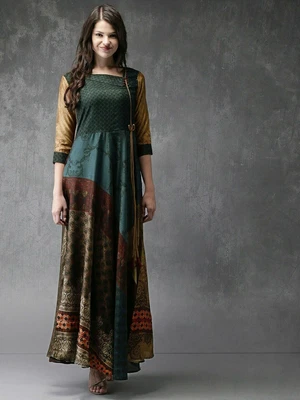 $52.03 • Buy Indian Traditional Kurti Multi Printed Dress Anarkali Kurta Asymmetric Dress