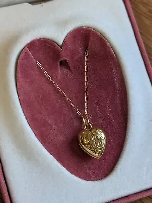 £0.99 • Buy 9ct Gold Heart Pendant On Gold Chain Delicate Trace Chain 15inch Hallmarked