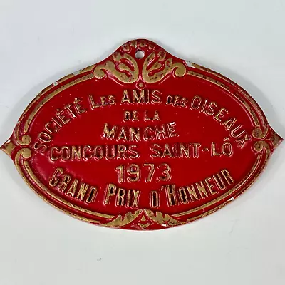 Vintage French Red Aluminium Metal Winners Competition Sign 1973 Saint Lo Plaque • $22.41