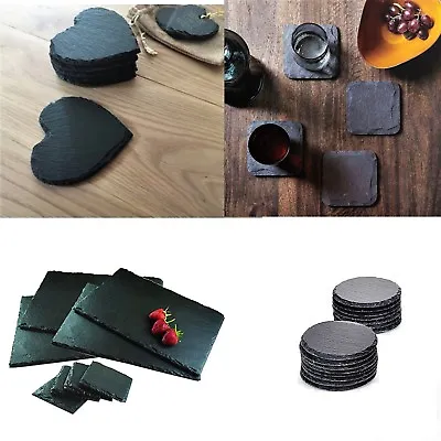 £7.99 • Buy Natural Slate SQUARE ROUND HEART Coasters Coffee Table Drinks 10x10cm