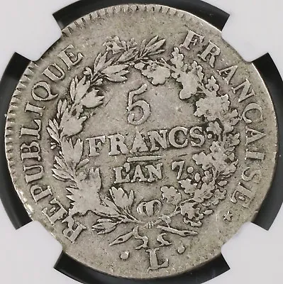 1798 NGC F 15 France 5 Francs An 7-L Bayonne Directory Silver Coin (18123002C) • $325