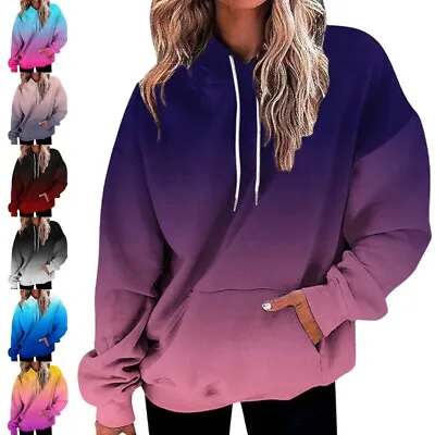 Ladies Hooded Sweatshirts Gradient Hoodies Women Long Sleeve Sport Warm • £15.99