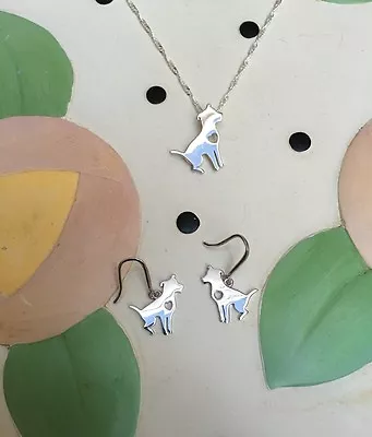 Sitting Pit Bull Sterling Silver Necklace & Earrings Set - New - FREE SHIPPING • $34.95