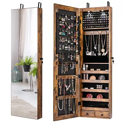 Wall-mounted Jewelry Storage Cabinet Door Hanging Jewelry Armoire W/ Full Mirror • £74.95