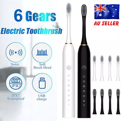 Sonic Electric Toothbrush Adult USB Rechargeable 6 Mode Brushing Teeth + 4 Heads • $13.99