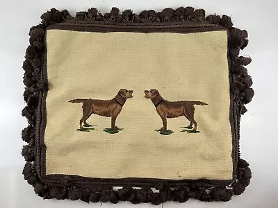 Vintage Needlepoint Pillow Cover Two Chocolate Labs Labradors Dogs Pillowcase   • $40