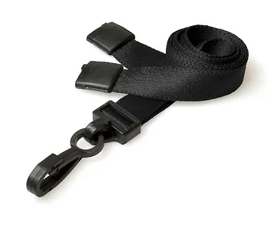 Black 15mm J Clip ID Lanyard With Safety Breakaway Suitable For Screen Printing. • £3.19