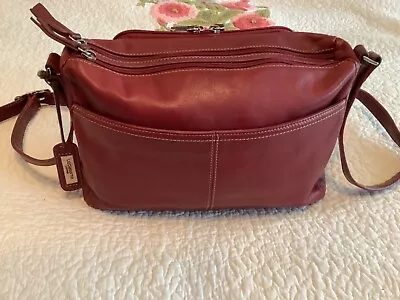 Vtg Liz Claiborne Oxblood Leather 2-Compartment Crossbody/Shoulder Bag~80s Era • $19.99