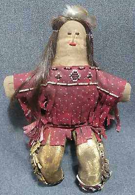 $99.99 • Buy Old Native American Glass Beaded Buckskin Fabric Hair Indian Plains Doll