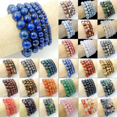 Natural Gemstone Beads Stretch Bracelet Bracelet 7.5'' 6/8/10/12/14mm AAA+ • $2.78