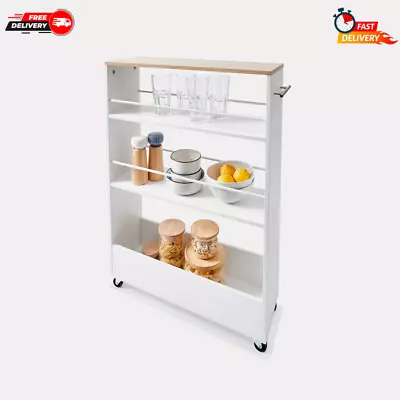 White Slimline Trolley Kitchen Storage Trolley Island With Wheels Particle Board • $44.94