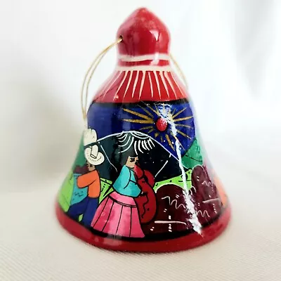 Mexican Folk Art Bell Hand Painted Ornament Christmas Village Ranch 3.5  • $16