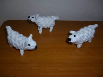 Three Hand Knitted Soft Toy Lambs 8cm Long • £5.99