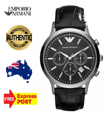 New Emporio Armani Renato Ar2447 Black/silver/leather Chronograph Mens Watch  • $195.90