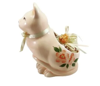 VTG  Summit Collection Exclusive 1989 Pink Floral Cat Planter Pen Sponge Holder • $42.97