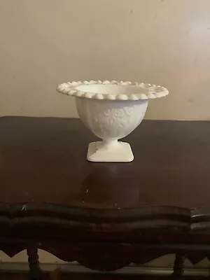 Vintage White Milk Glass Footed Pedestal Candy Bowl Dish Compote Lace Edge • $8