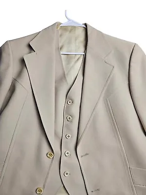 Vtg Western Cowboy Cut Blazer & Vest Men's Sz 41 Beige Tan Two Button Sport Coat • $11.72