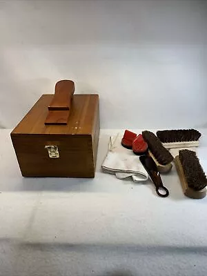 Vintage Wood Shoe Shine Box Brown Collectible Prop Display Supplies Storage • $16.99