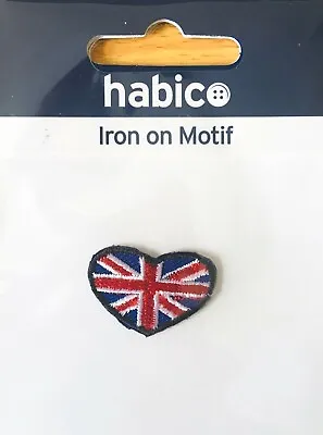 Habico Small Union Jack Heart Iron-On Motif Patch Child Or Adult Embellishment  • £3.49
