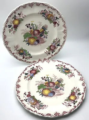 TWO Mason's Ironstone Fruit Basket 10  Dinner Plates Thanksgiving Xmas Holiday • $28