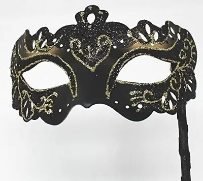 Gold & Black Rialto Venetian Masquerade Party Carnival Ball On A Hand Held Stick • £13.99