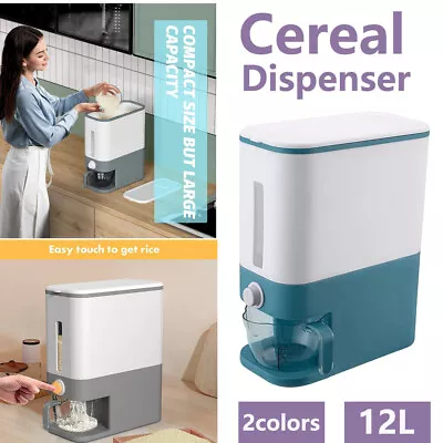 Rice Cereal Dispenser 12KG Grain Container Auto Food Storage Box Measuring Cup • $25.99