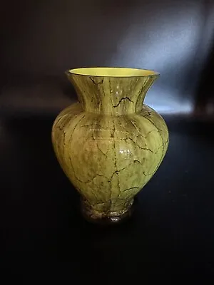 Vintage Makora Krosno Chartreuse Art Glass Vase  Poland Original Sticker • $37