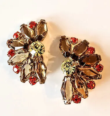 Vintage 1950's/60's Austrian Crystal Large Clip-On Earrings • $55