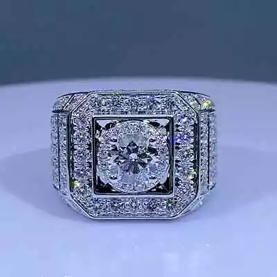 3.20Ct Round Cut Real Moissanite Men's Pinky Ring 14K White Gold Plated • $161.99