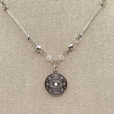 Pendant Necklace Silver Tone Magic Eye Faux Pearl Rhinestone Jewelry 16-18  • $4.98