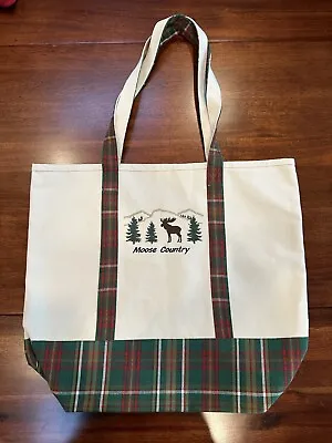 Canvas Bag/Tote In Natural And Plaid Embroidered 'Moose Country' - New W/o Tags • $15