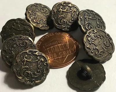 8 Beautiful Flat Top Antique Brass Tone Metal Shank Buttons 15mm 9/16  12190 • $6.69