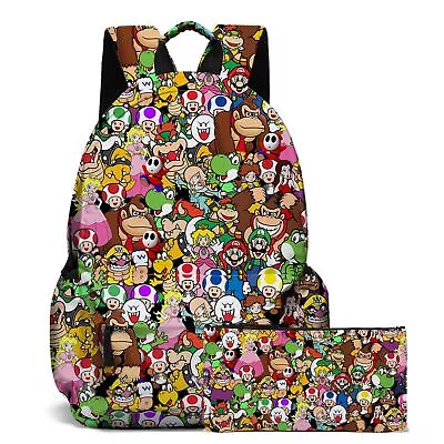 Super Mario Bros Kids Backpack Student Schoolbag Travel Rucksack Pencil Case • £13.20
