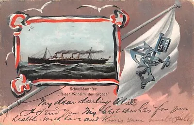 SS KAISER WILHELM DER GROSSE AT SEA ~ NORD-DEUTSCHER LLOYD LINE FLAG Used 1903 • $9.99